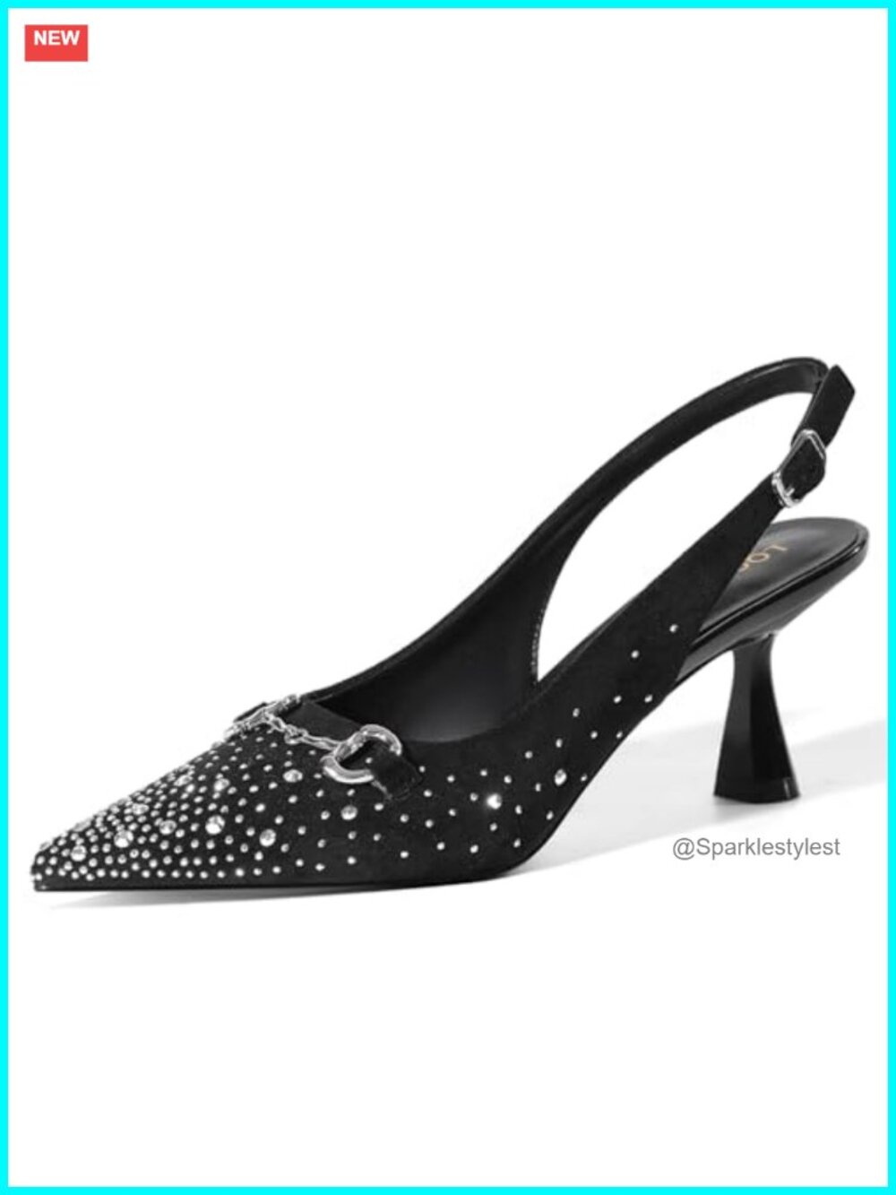 Kitten Heels Slingback Low Heel Pumps Rhinestone Pointed Toe Dress Shoes